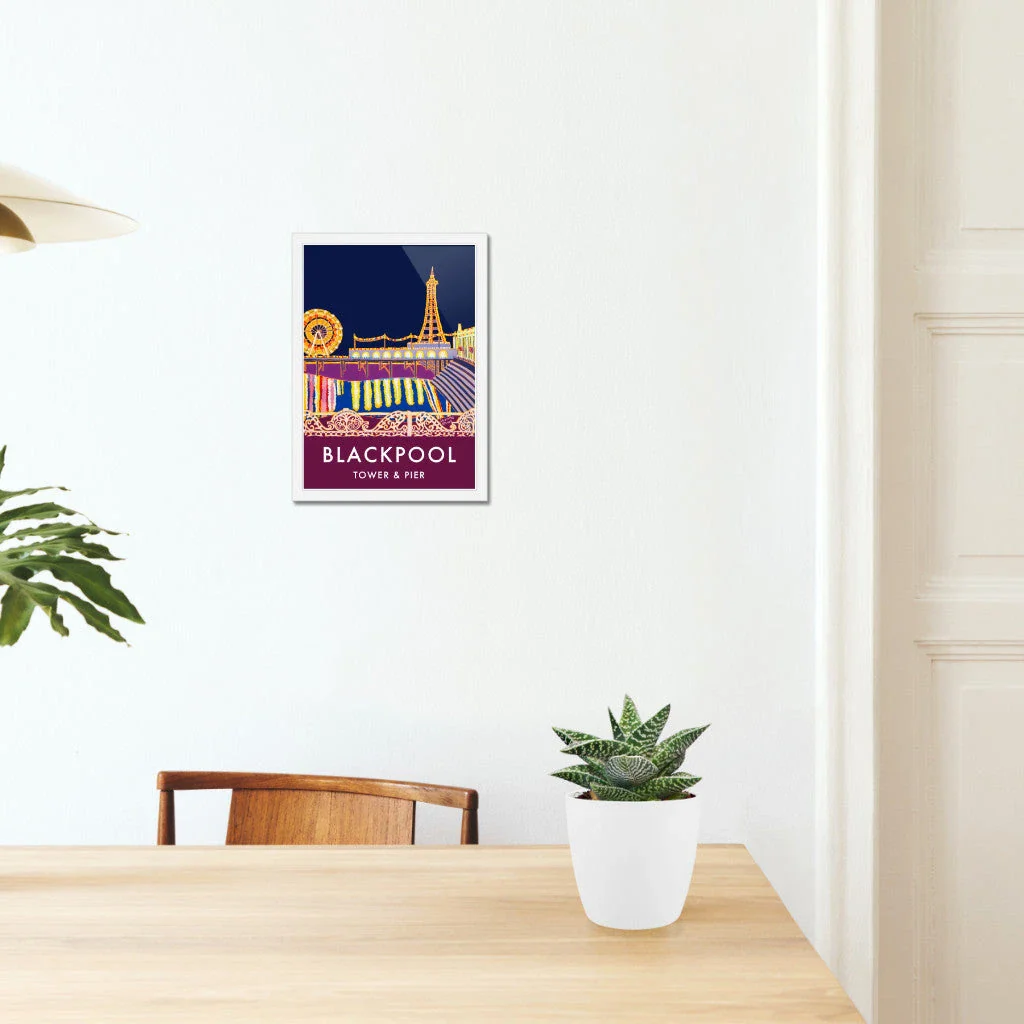 Vintage Style Travel Wall Art Poster Print by Joanne Short. Blackpool Tower and Pier - Image 4