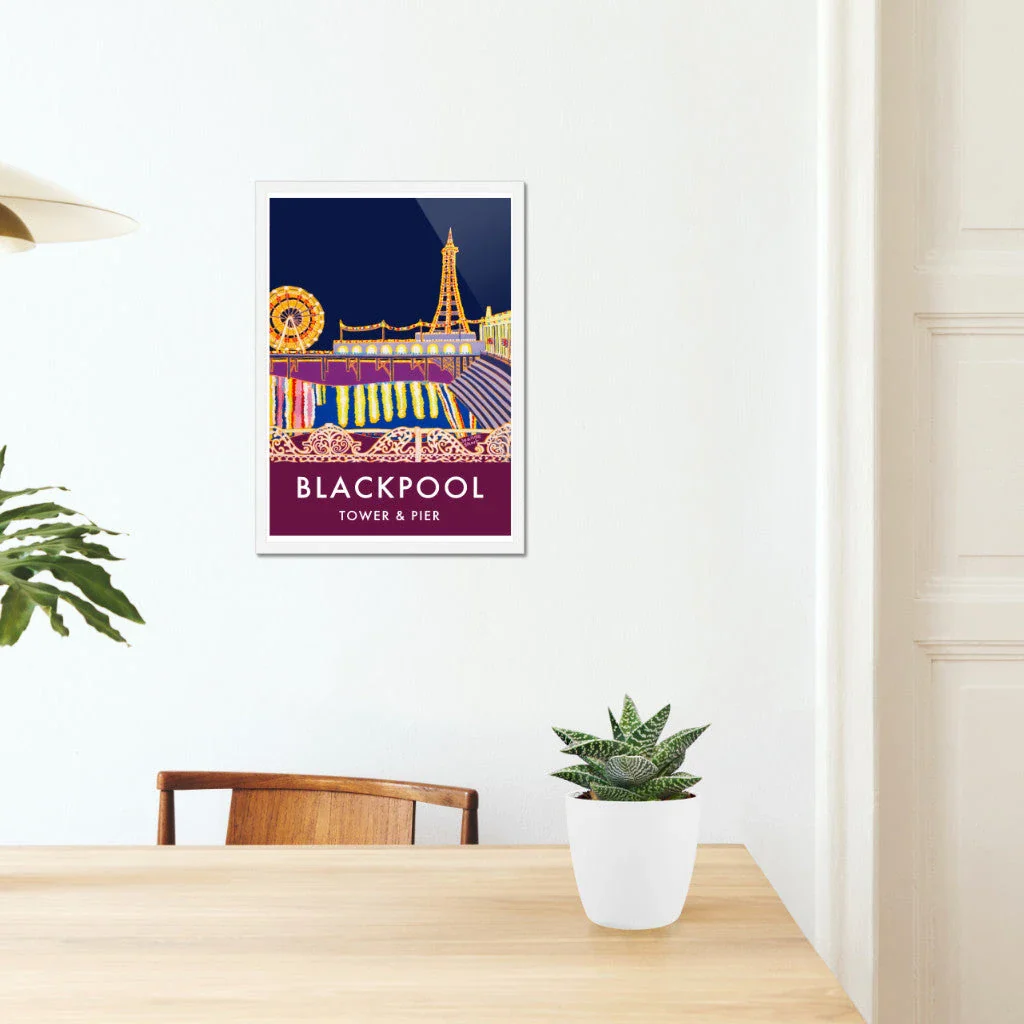 Vintage Style Travel Wall Art Poster Print by Joanne Short. Blackpool Tower and Pier - Image 5