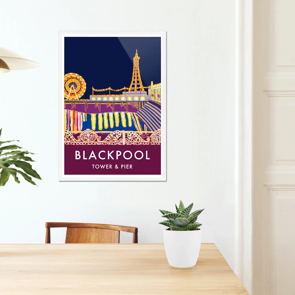 Vintage Style Travel Wall Art Poster Print by Joanne Short. Blackpool Tower and Pier - Image 6