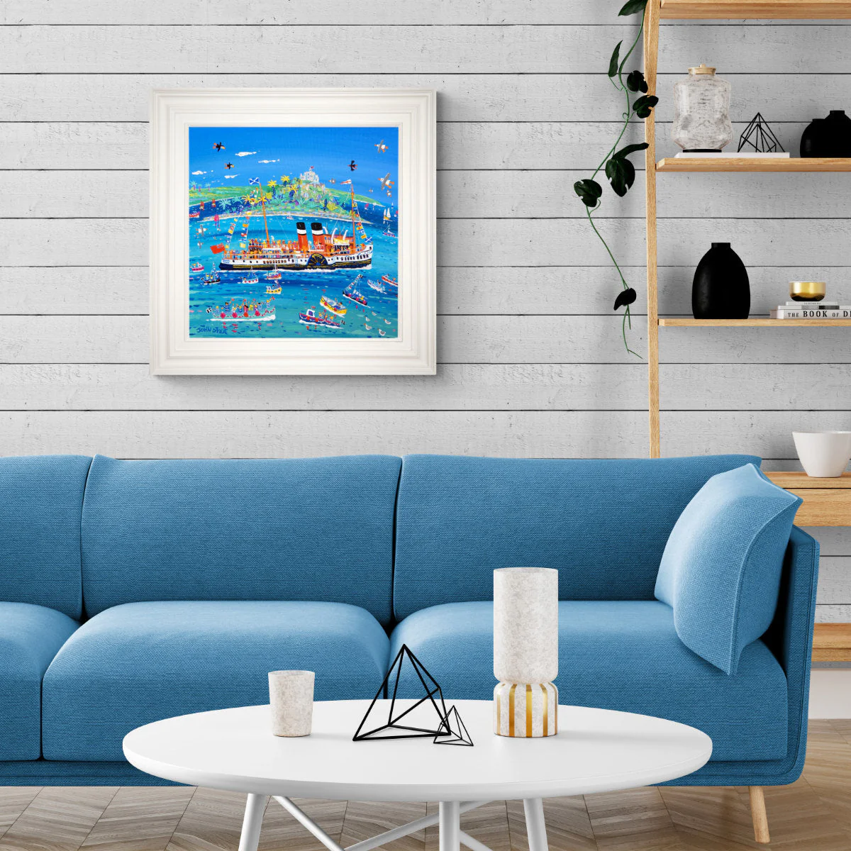 'Waving at the Waverley Steaming Past St Michael’s Mount', 24x24 inches acrylic on canvas. Cornwall Painting by Cornish Artist John Dyer. Cornish Art from our Cornwall Art Gallery - Image 3