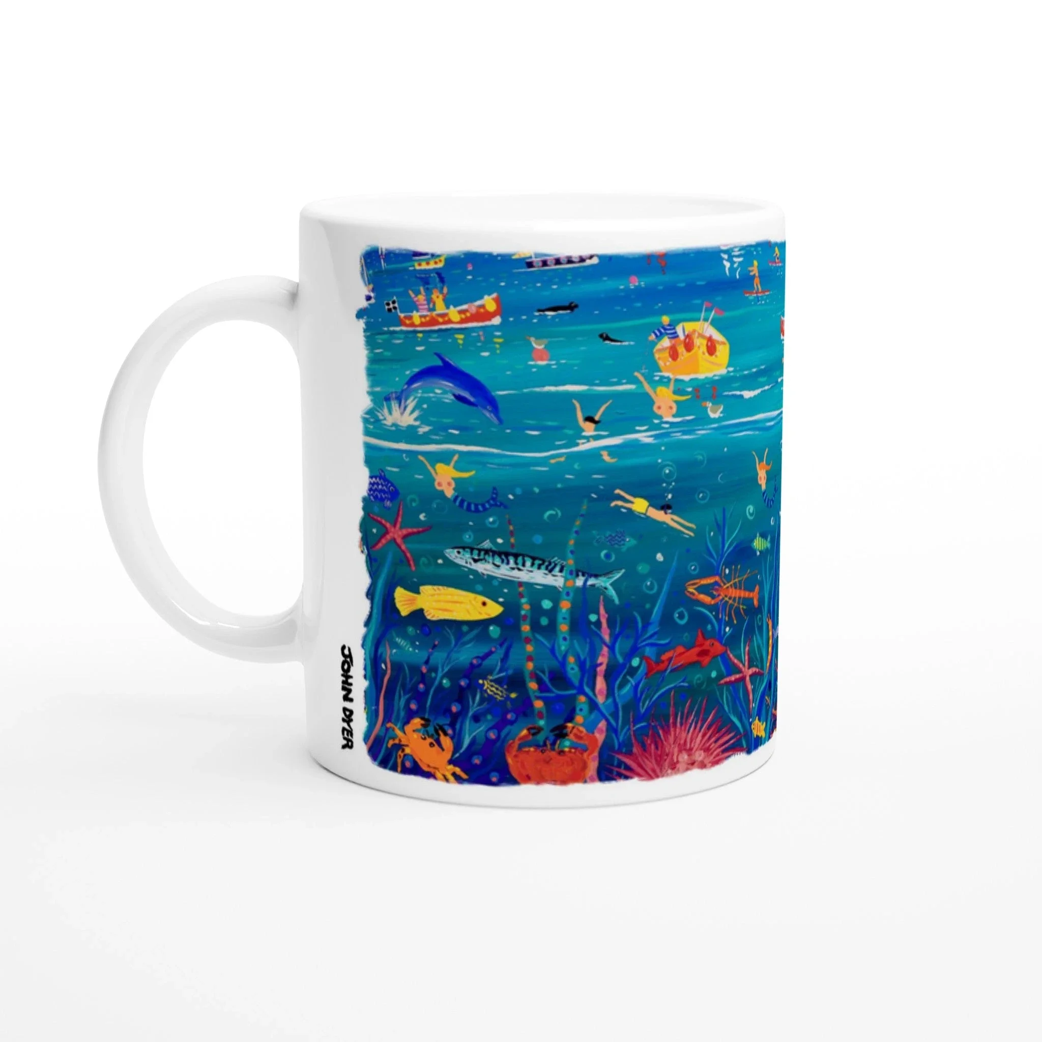 John Dyer Ceramic Cornish Art Mug. 'Underwater Wonders, Mount’s Bay Whale'