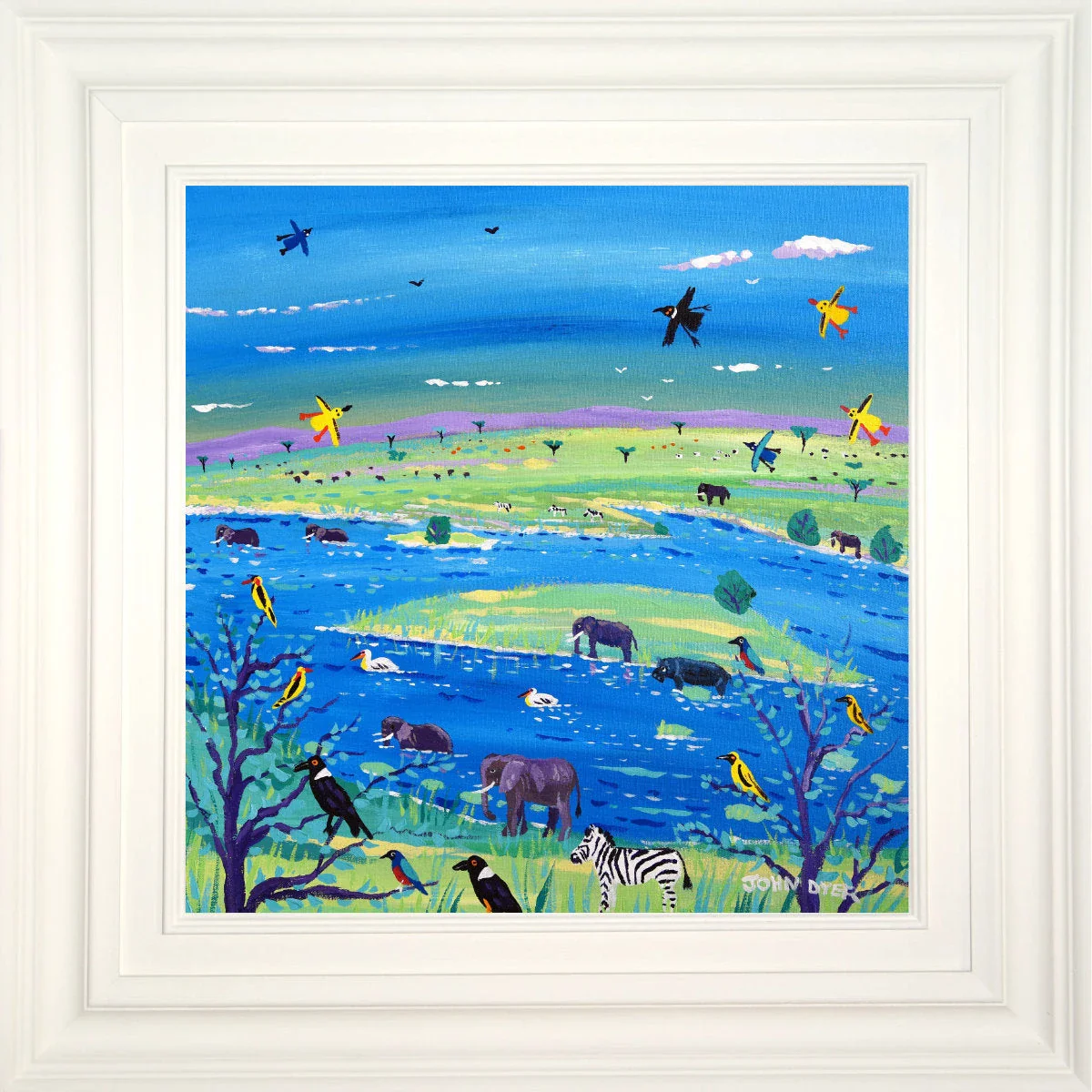 'Wildlife View from Observation Hill, Amboseli, Kenya', 18x18 inches acrylic on canvas. African Painting by British Artist John Dyer. - Image 2