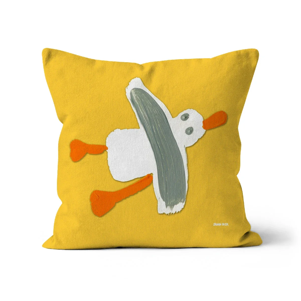 Yellow Cornish Seagull Art Cushion by John Dyer - Image 3